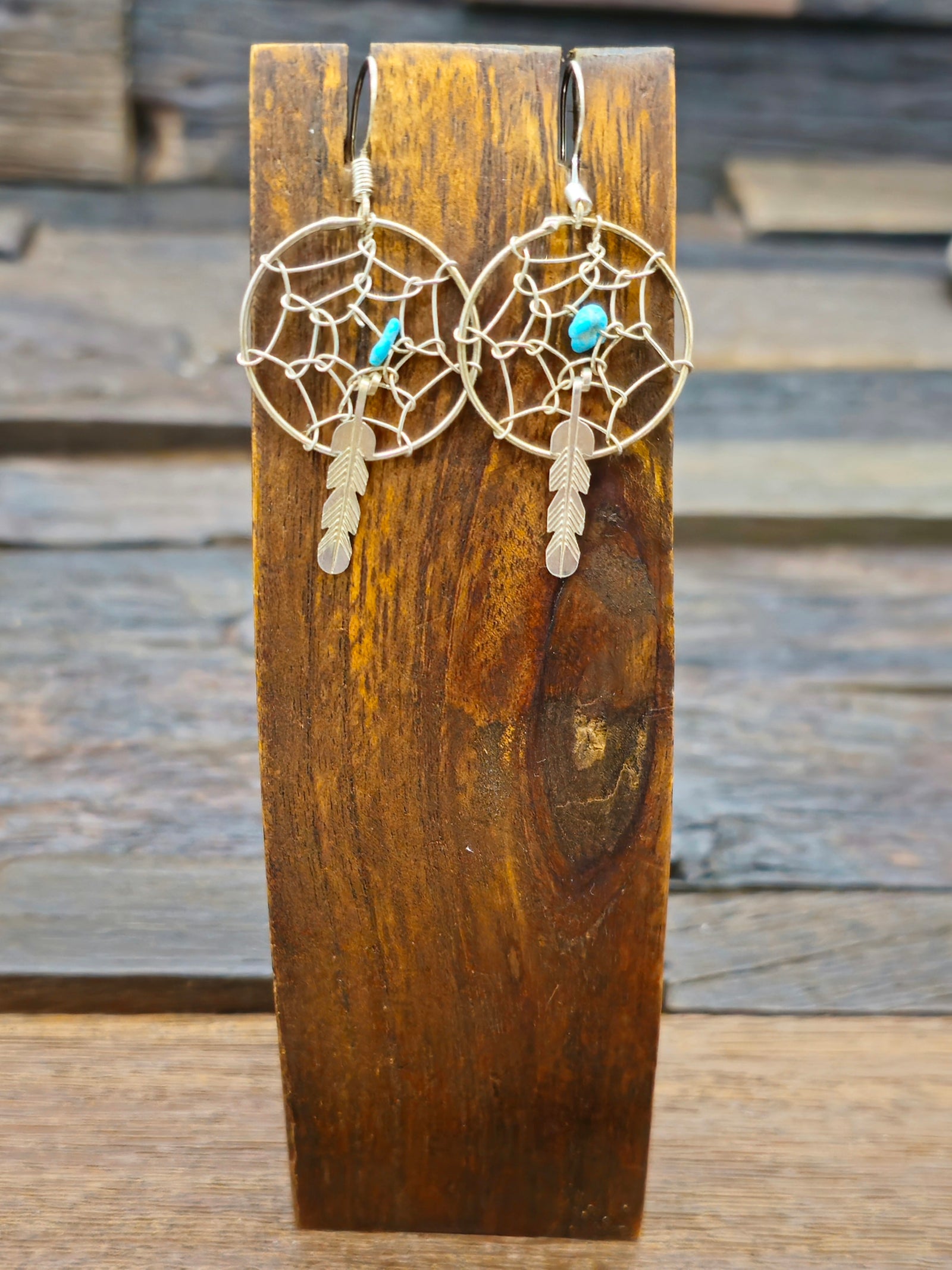 Sterling Silver and Turquoise Dreamcatcher Earrings by Helena Yazzie