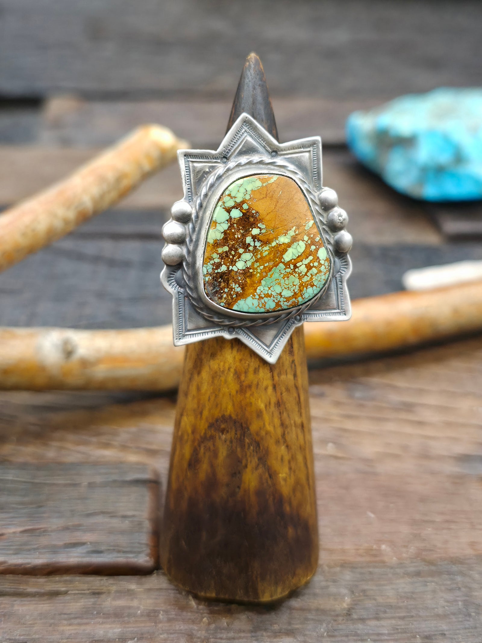 Stamped Sterling Silver Turquoise Ring by Kimari Summers - Size 9