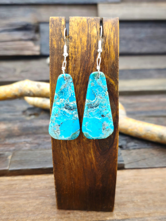 Blue Turquoise Slab Earrings by Robert Coriz