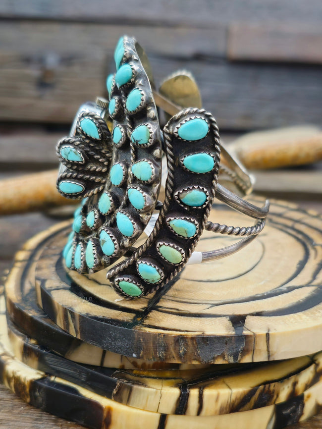 Vintage/Estate Sterling Silver and Turquoise Watch Cuff - 6 in.