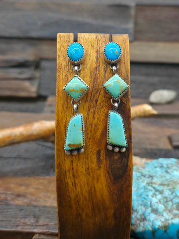 Sterling Silver Green Turquoise Turtle Earrings - 1 in. by 1/2 in.