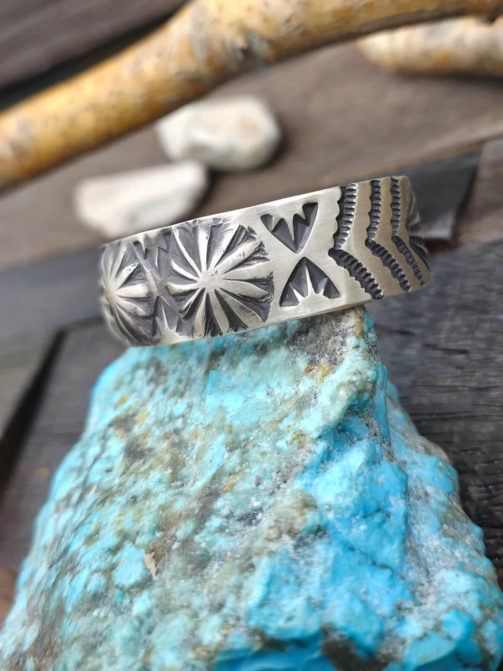 Stamped Sterling Silver Cuff Bracelet by Jerald Tahe - 6 1/2 in. with Gap