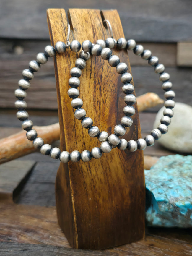 Oxidized Sterling Silver Bead Hanging Hoop Earrings by Jan Marino - 3 in. by 2 1/2 in.