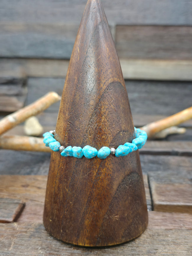 Blue Turquoise Nugget and Sterling Silver Bead Bracelet - 7 1/2 in.