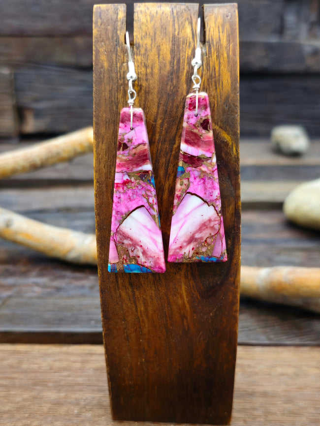 Purple and Blue Turquoise and Spiny Oyster Slab Earrings by Jameson Pete