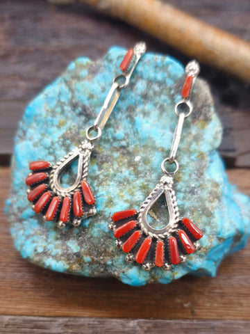 Turquoise and Coral Heart Half-Hoop Earrings