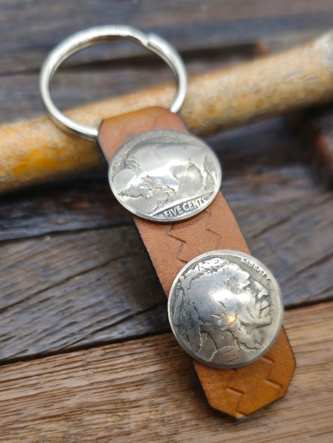 Two Coin Buffalo Nickel Keychain - Tan