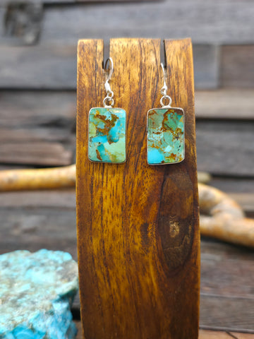 Sterling Silver Turquoise and Coral Zia Symbol Post Dangle Earrings NON NATIVE MADE