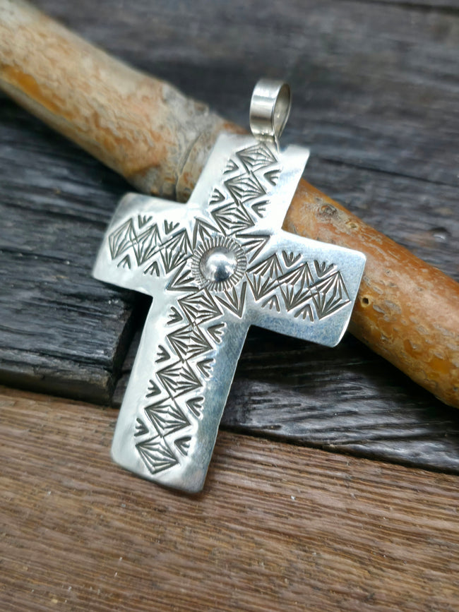 Stamped Sterling Silver Cross Pendant by Arnold Blackgoat