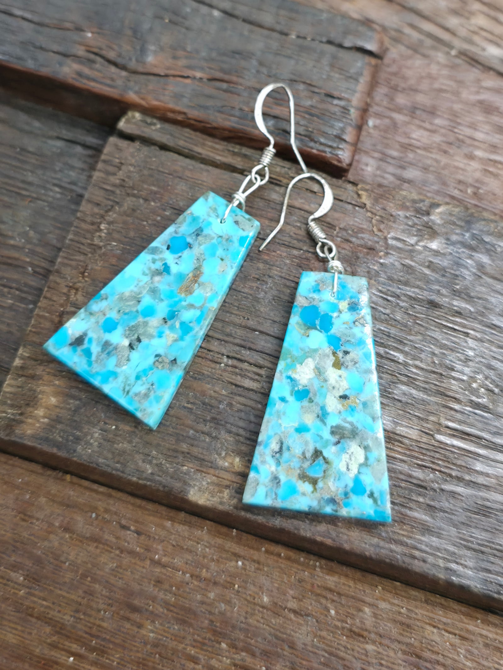 Blue Turquoise Slab Earrings by Robert Crespin - 2 1/4 in. by 3/4 in.