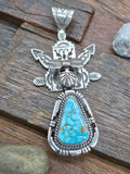 Stamped Sterling Silver Turquoise Katchina Pendant by F. Charley