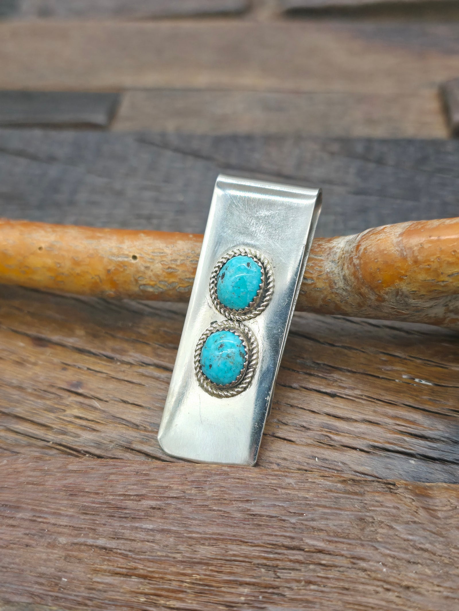 Sterling Silver Turquoise Two Stone Money Clip - 2 in. by 3/4 in.