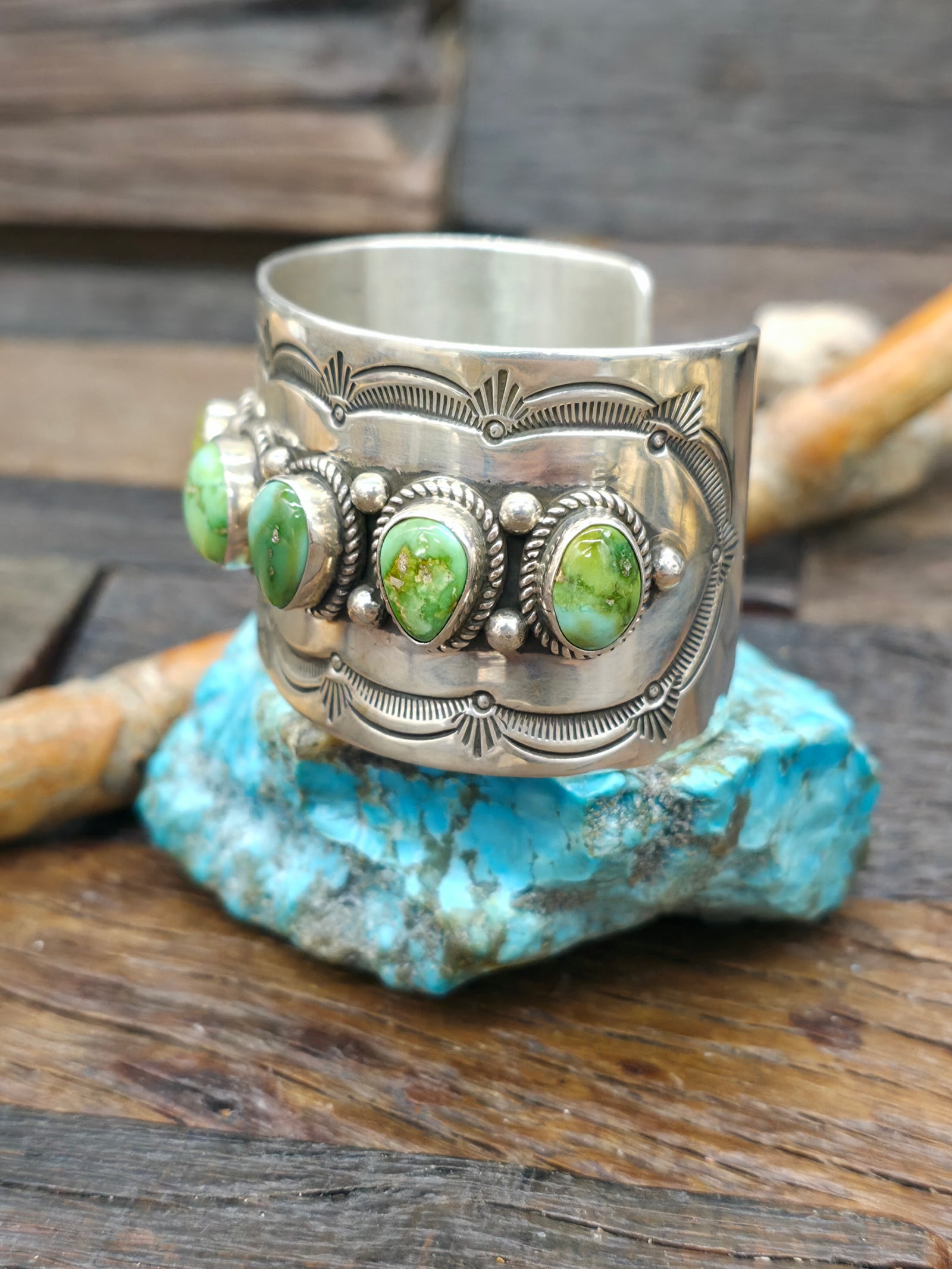 Seven Stone Sterling Silver Carico Lake Turquoise Cuff by J. Nelson - 6 1/4 in. with Gap