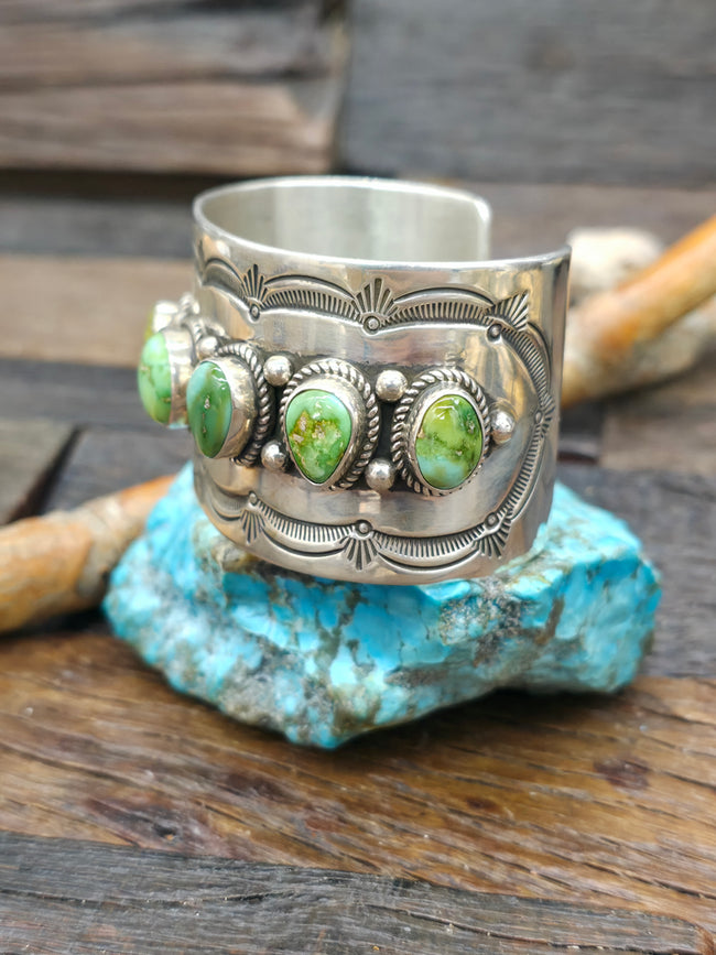 Seven Stone Sterling Silver Carico Lake Turquoise Cuff by J. Nelson - 6 1/4 in. with Gap