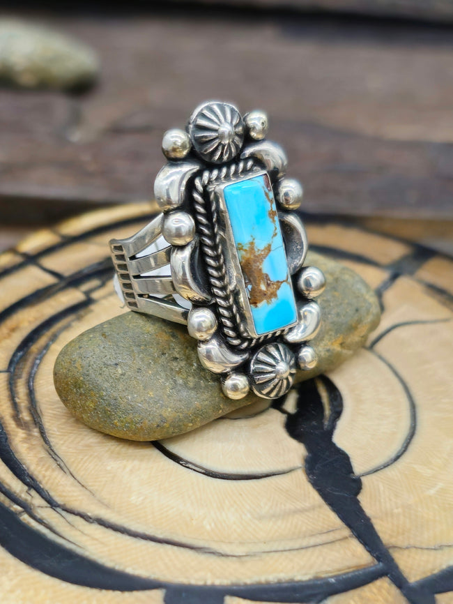 Stamped Sterling Silver and Golden Hill Turquoise Ring by Albert Jake - Size 8.5