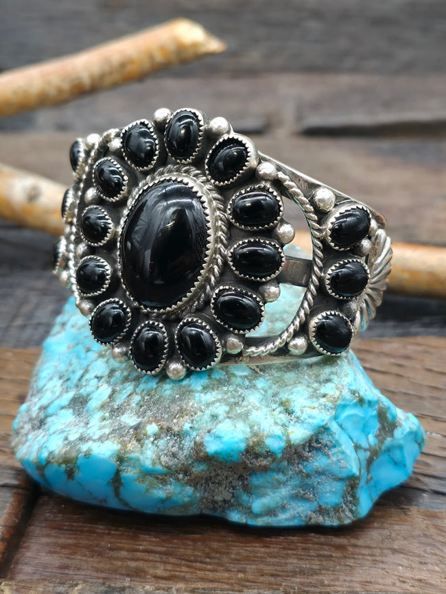 Sterling Silver Black Onyx Cluster Cuff Bracelet by L. Kee - 6 1/2 in. with Gap