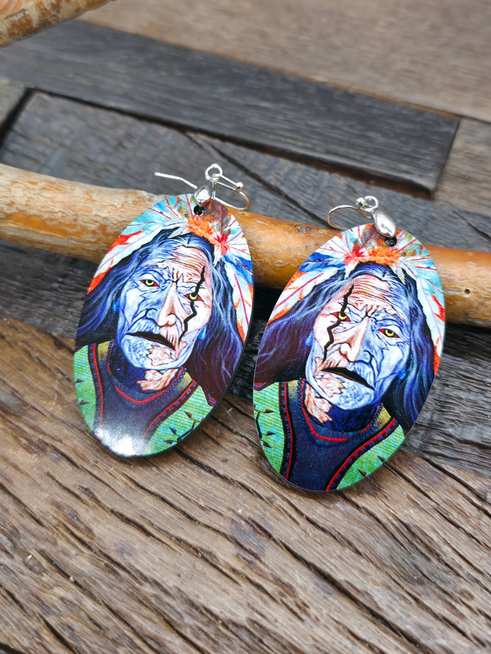 Art Earrings by Bill and Tracy Rabbit - Blue and Green Chief