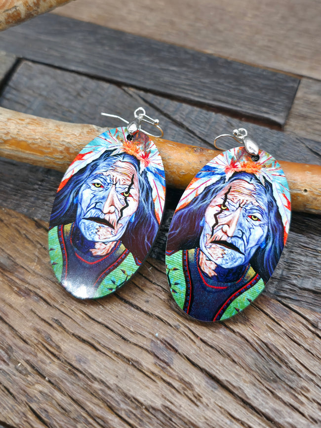 Art Earrings by Bill and Tracy Rabbit - Blue and Green Chief