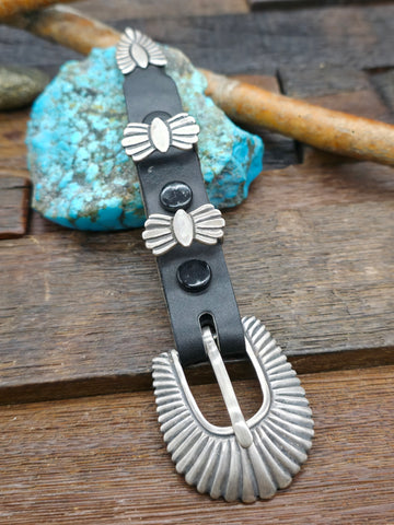 Stamped Sterling Silver Buckle with Blue Gem Turquoise by Delbert Delgarito - 2 in. by 3 in.
