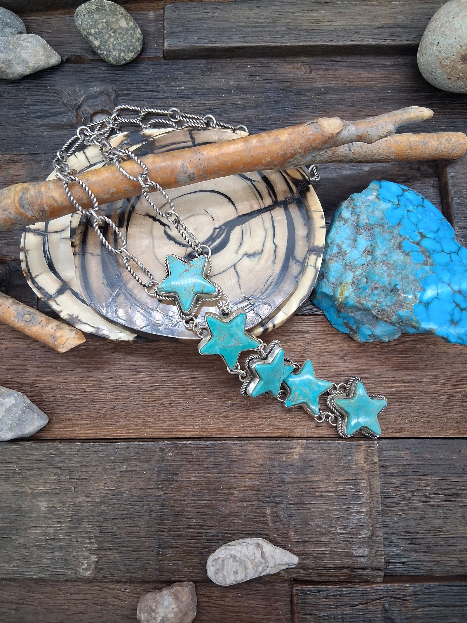 Sterling Silver 20in Necklace Royston Turquoise Stars by Rosella Paxton