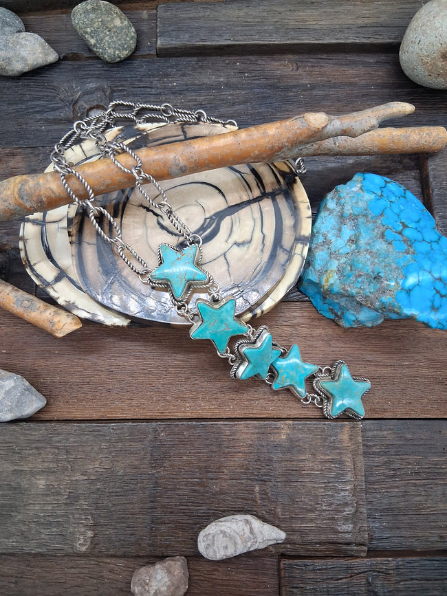 Sterling Silver 20in Necklace Royston Turquoise Stars by Rosella Paxton