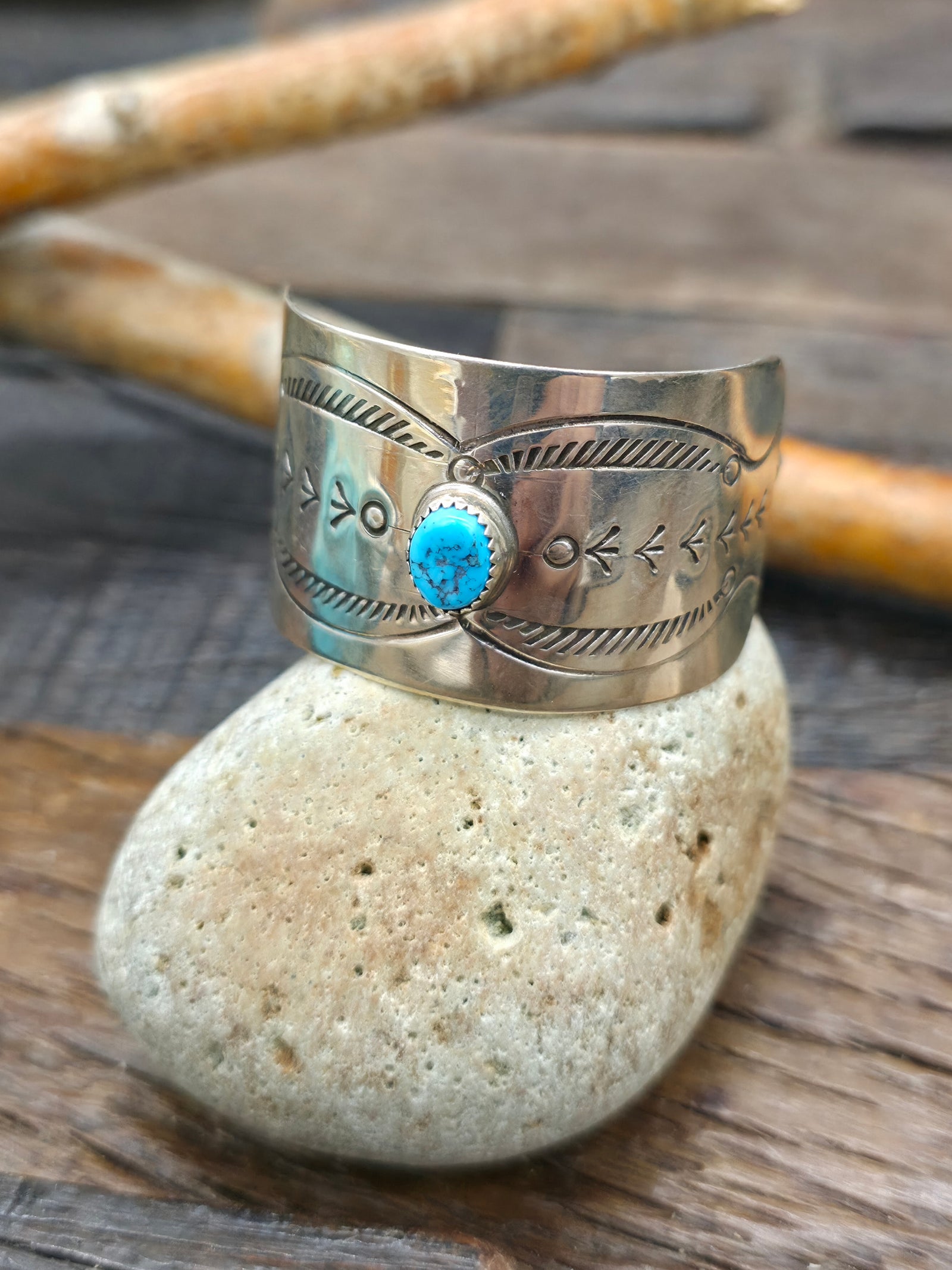 Stamped Sterling Silver and Turquoise Ponytail Barrette by Jolene Begay - 1 1/2 in. by 1 in.
