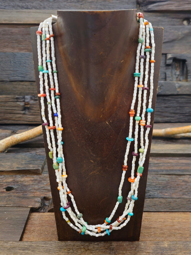 Four Strand Mother of Pearl Multistone Necklace by Angie Crespin - 23 in.