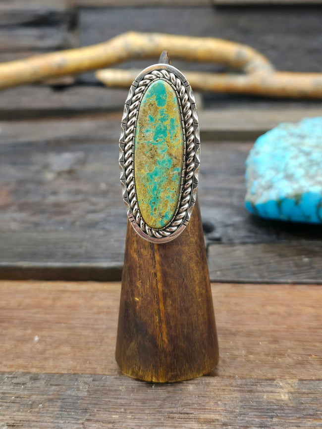 Sterling Silver and Green Turquoise Statement Ring by Walter Vandever - Adjustable