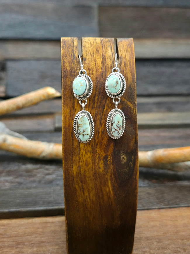 Two Stone Dry Creek Turquoise Hook Earrings by Rosella Paxton