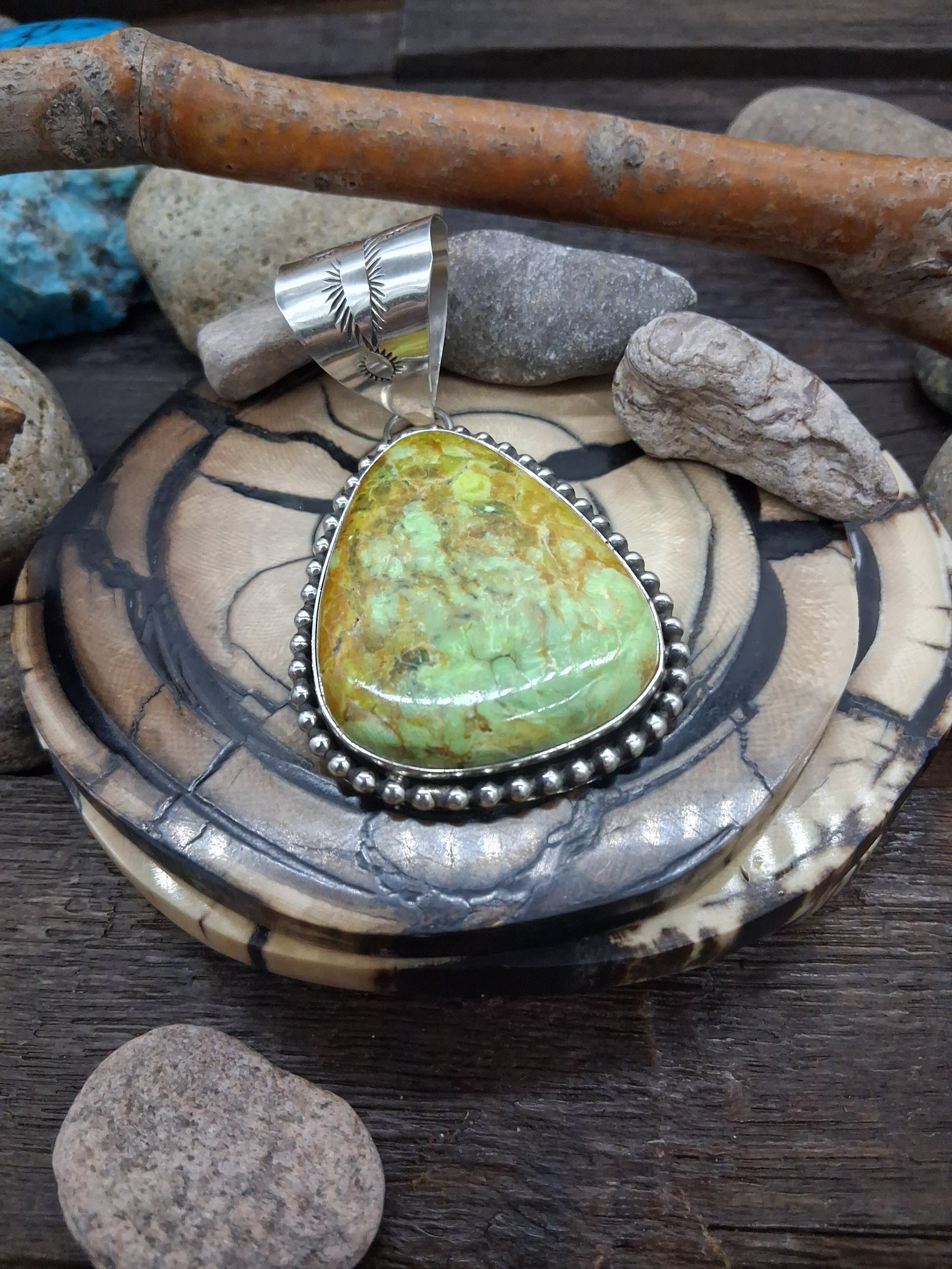 Sterling Silver Nevada Turquoise Pendant by Leonard Platero
