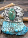 Stamped Sterling Silver Green Turquoise Cuff Bracelet by Mark Yazzie - 6 3/4 in. with Gap