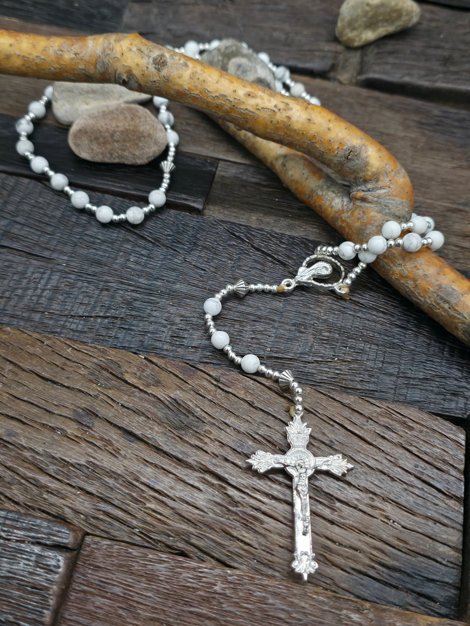 Howlite Bead Rosary by Eileen Coriz - 24 in. with 5 in. drop
