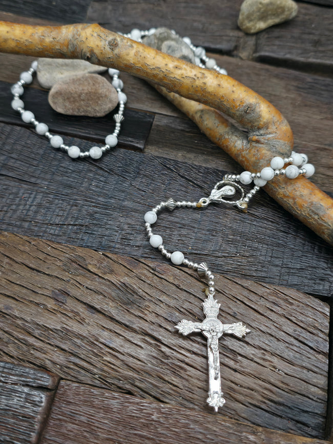 Howlite Bead Rosary by Eileen Coriz - 24 in. with 5 in. drop