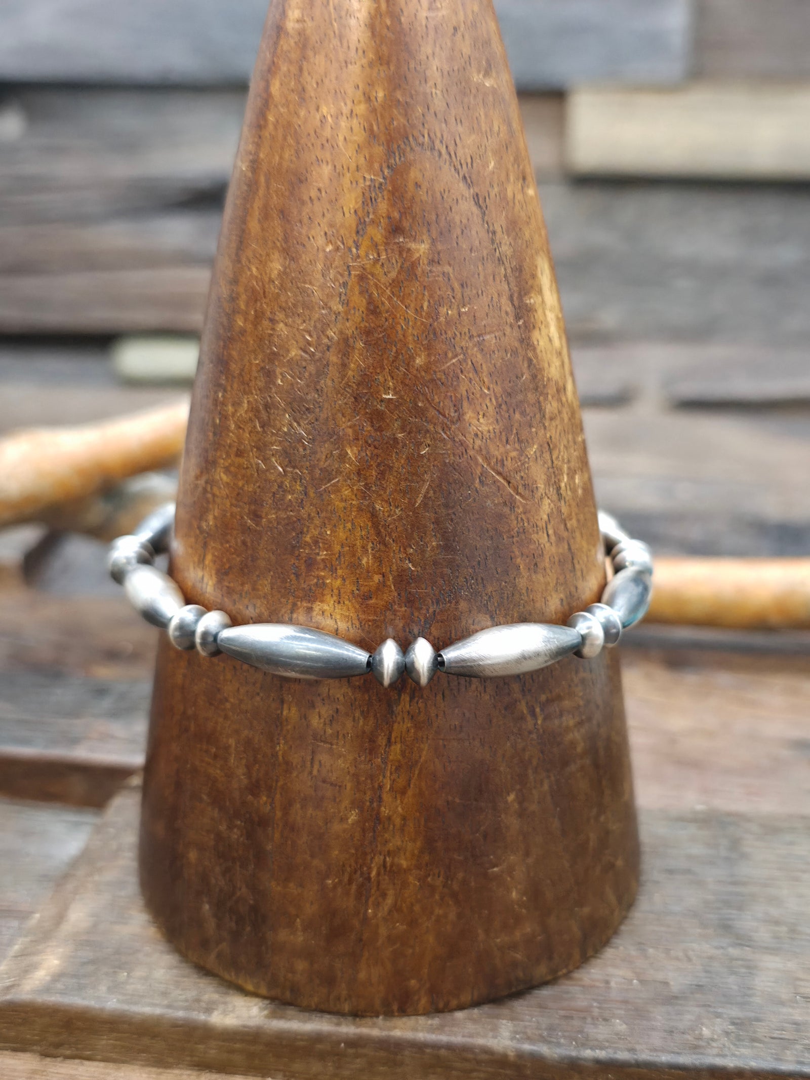 Mixed Sterling Silver Bead Bracelet by Reva Goodluck - Medium 8 1/2 in.