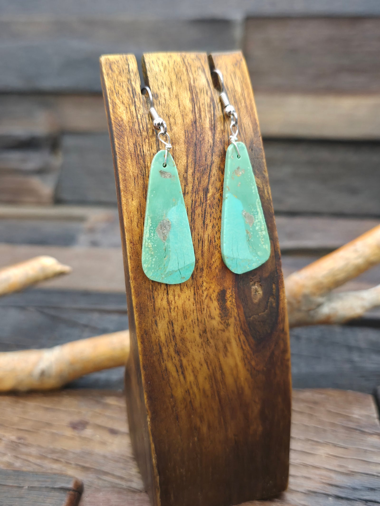 Green Turquoise Slab Earrings by Shane Pacheco - Rounded
