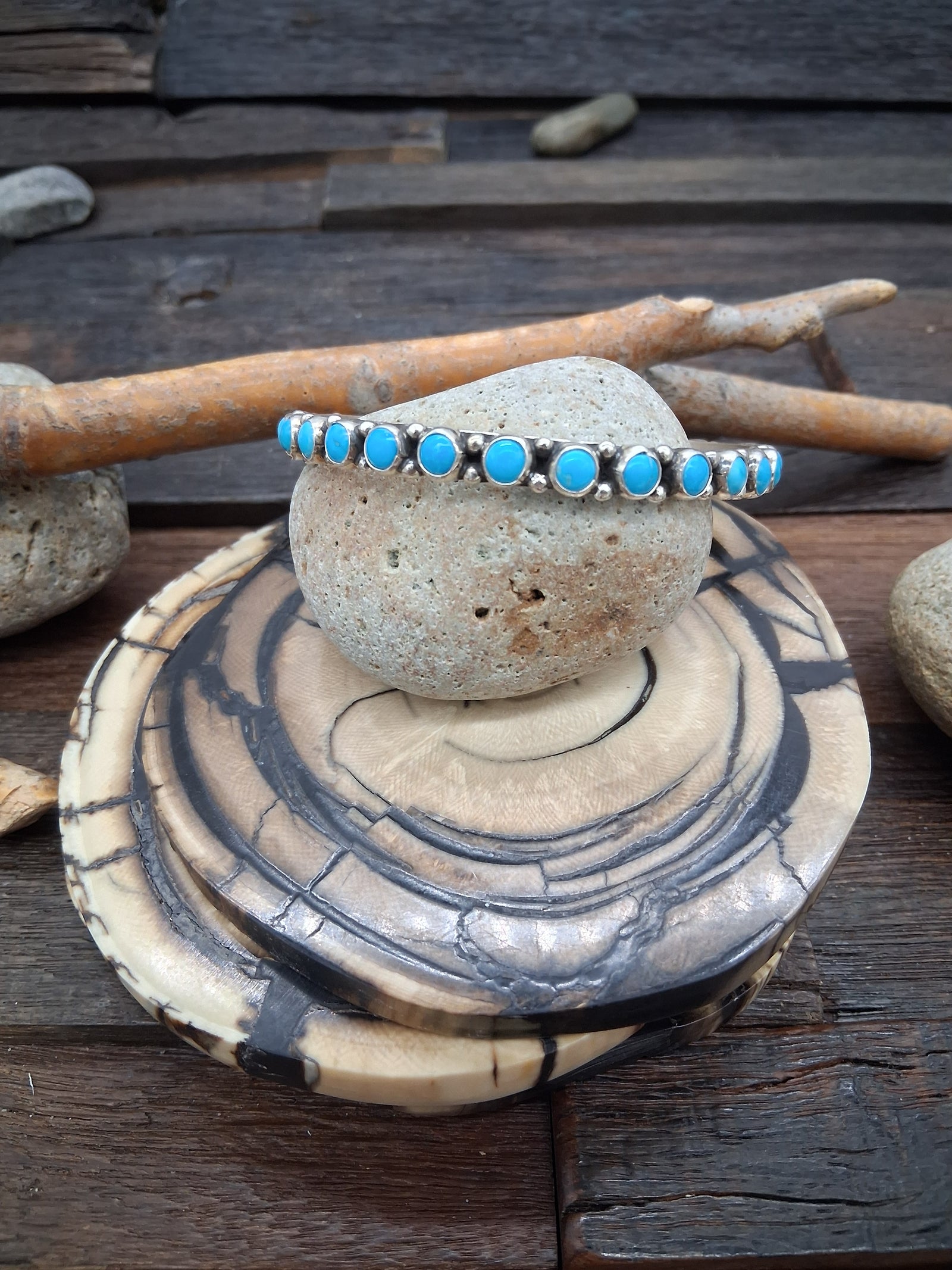 Blue Turquoise and Sterling Silver Bangle