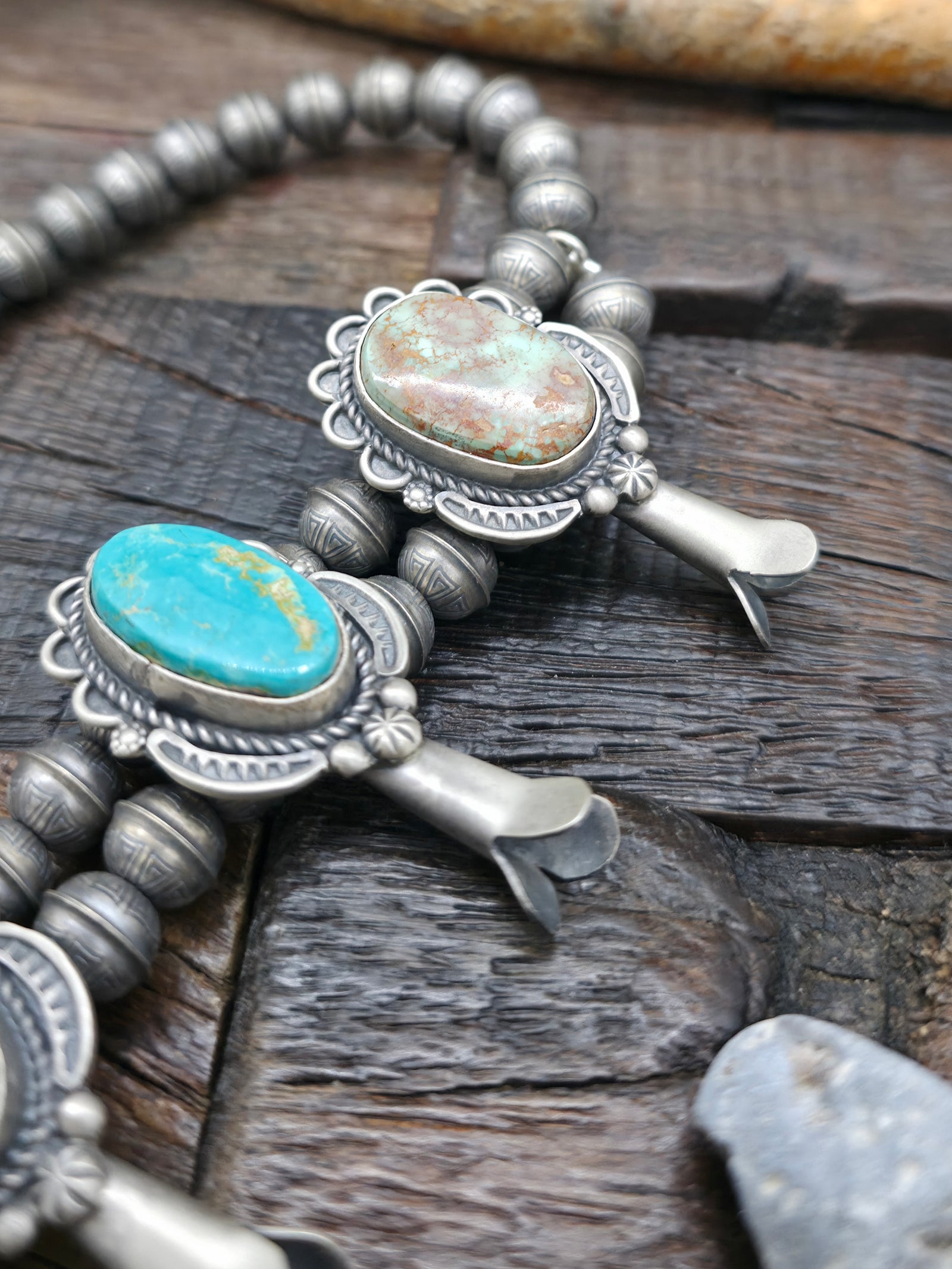 Sterling Silver Turquoise Squash Blossom Necklace by Ronald Tom - 26 in.