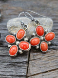 Coral Squash Blossom Sterling Silver Necklace and Earring Set by Blaine Yellowhorse