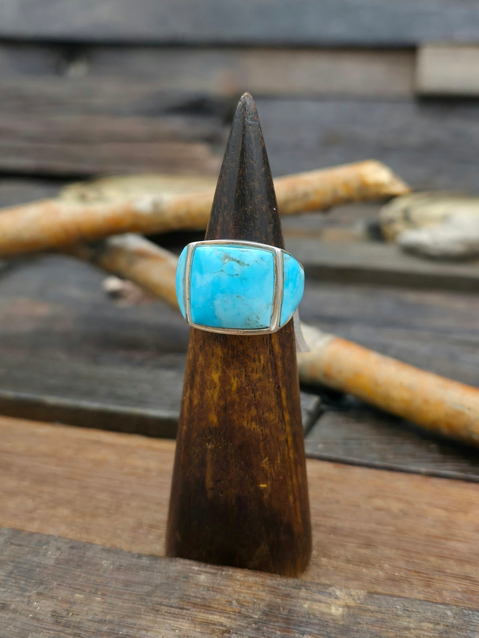 Turquoise Inlay Sterling Silver Ring - Size 9 1/4