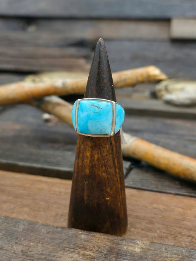 Turquoise Inlay Sterling Silver Ring - Size 9 1/4