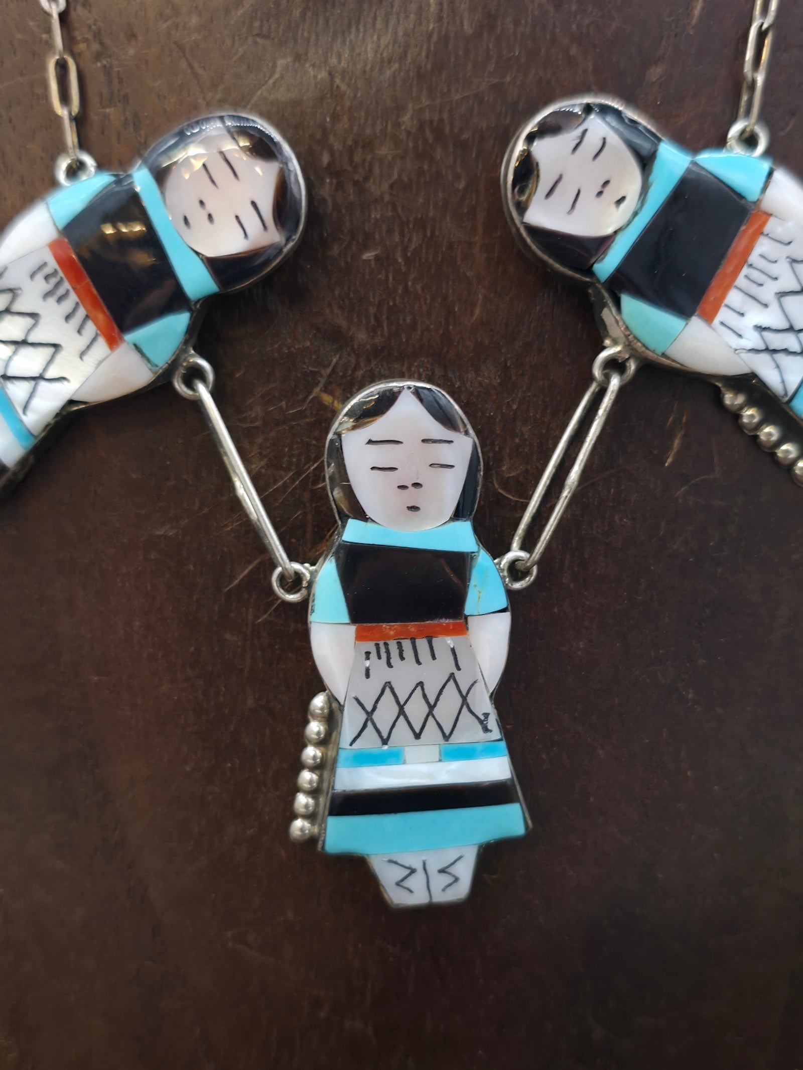 Sterling Silver Maiden Inlay Necklace Earrings Set by Joyce Wasita - 18 in.