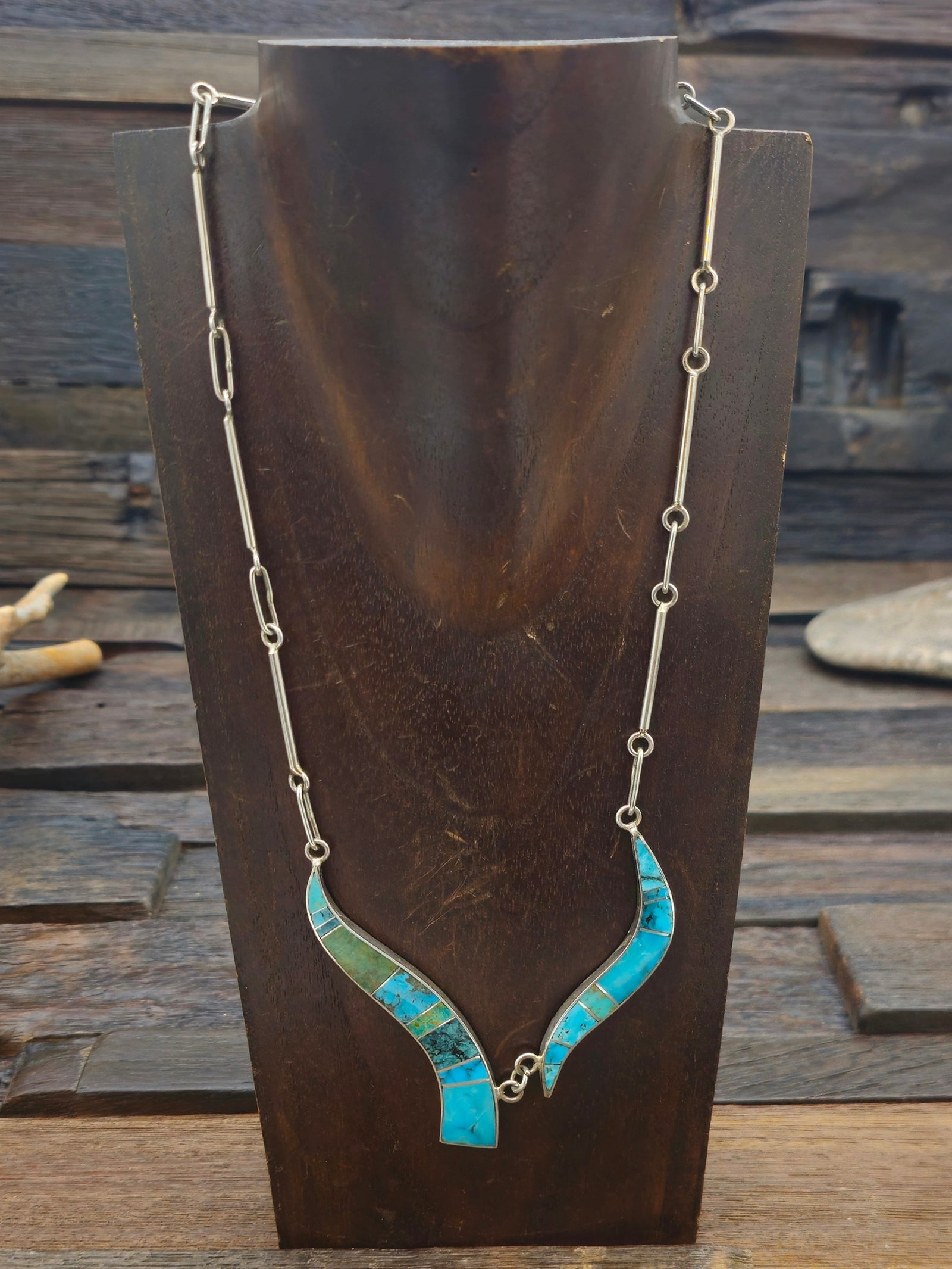 Sterling Silver Turquoise Inlay Necklace by Harold Smith - 20 in.