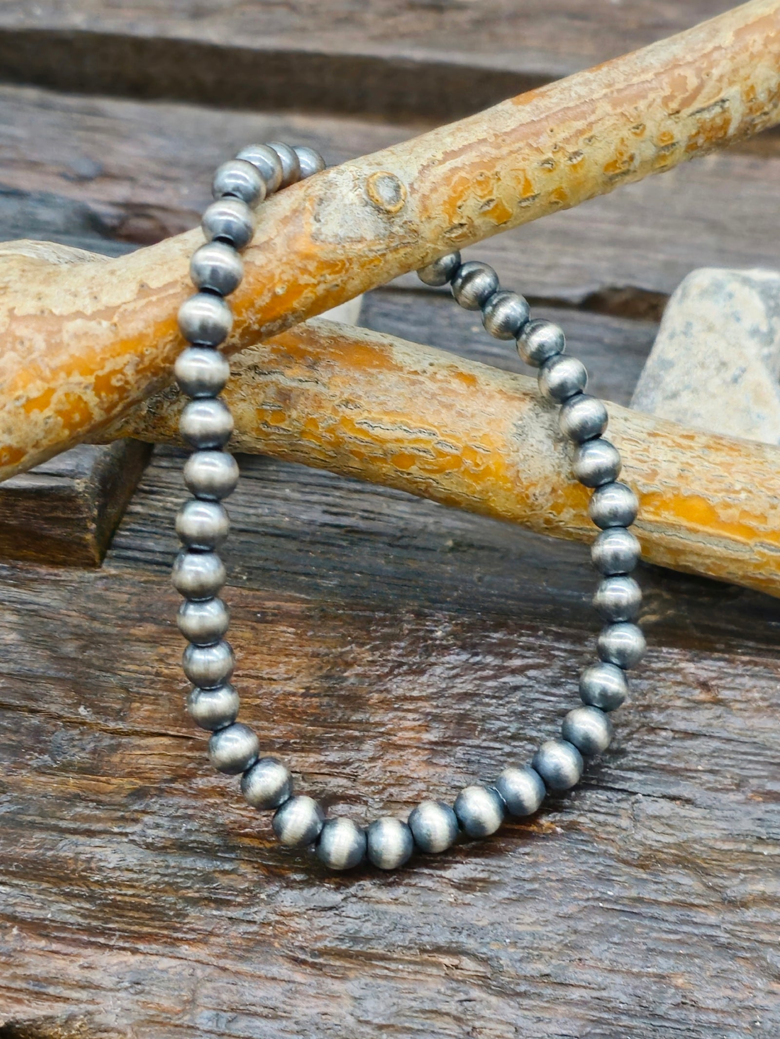 5 mm 7 in Oxidized Sterling Silver Bead Stretch Bracelet