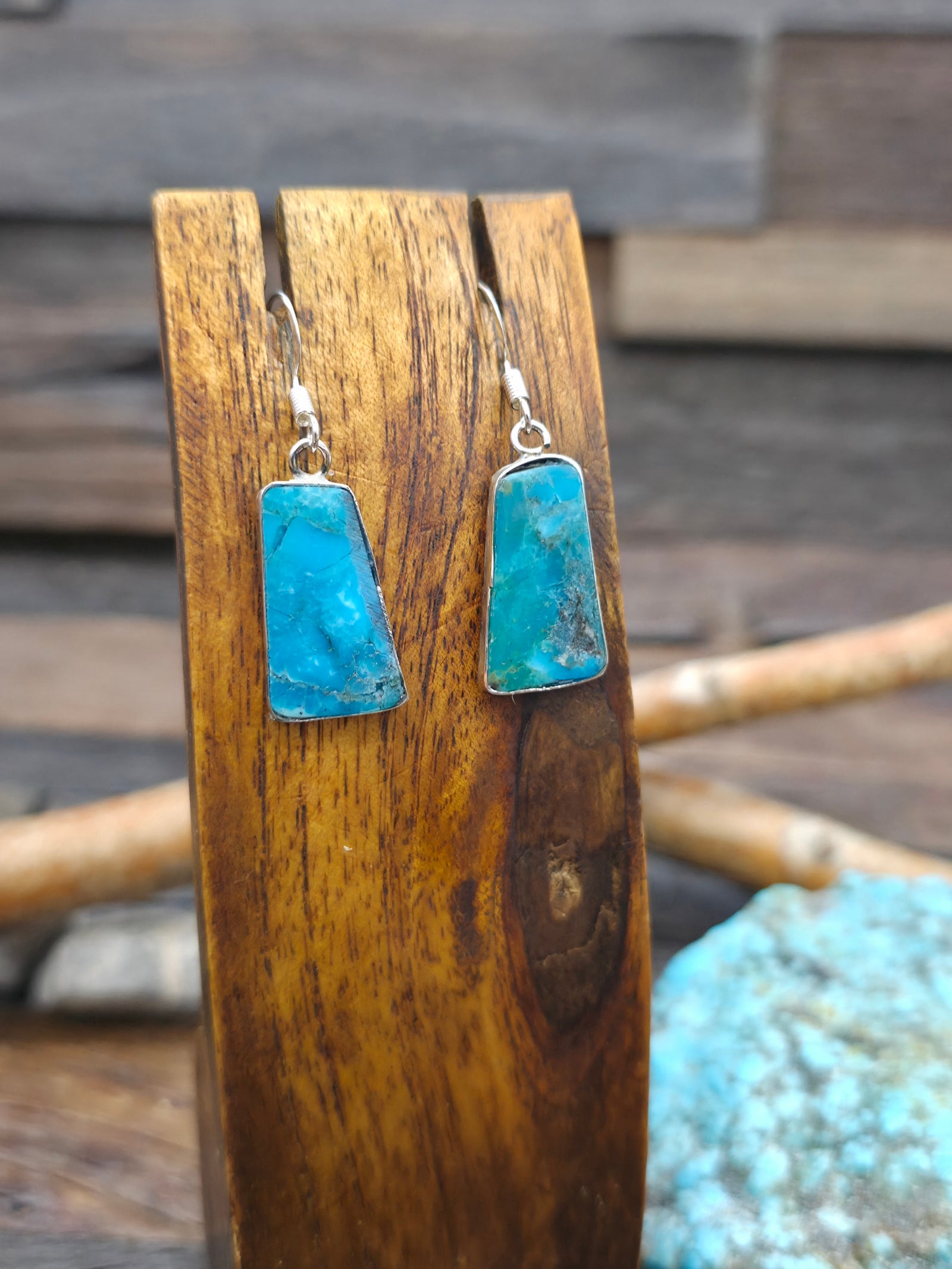 Sterling Silver Blue Turquoise Mini Slab Earrings by Veronica Tortalita