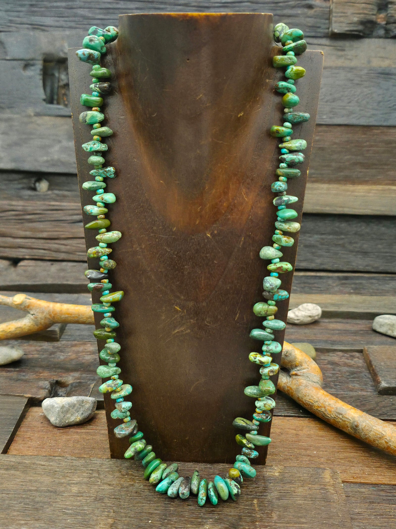 Green Turquoise Bead Necklace - 25 in.