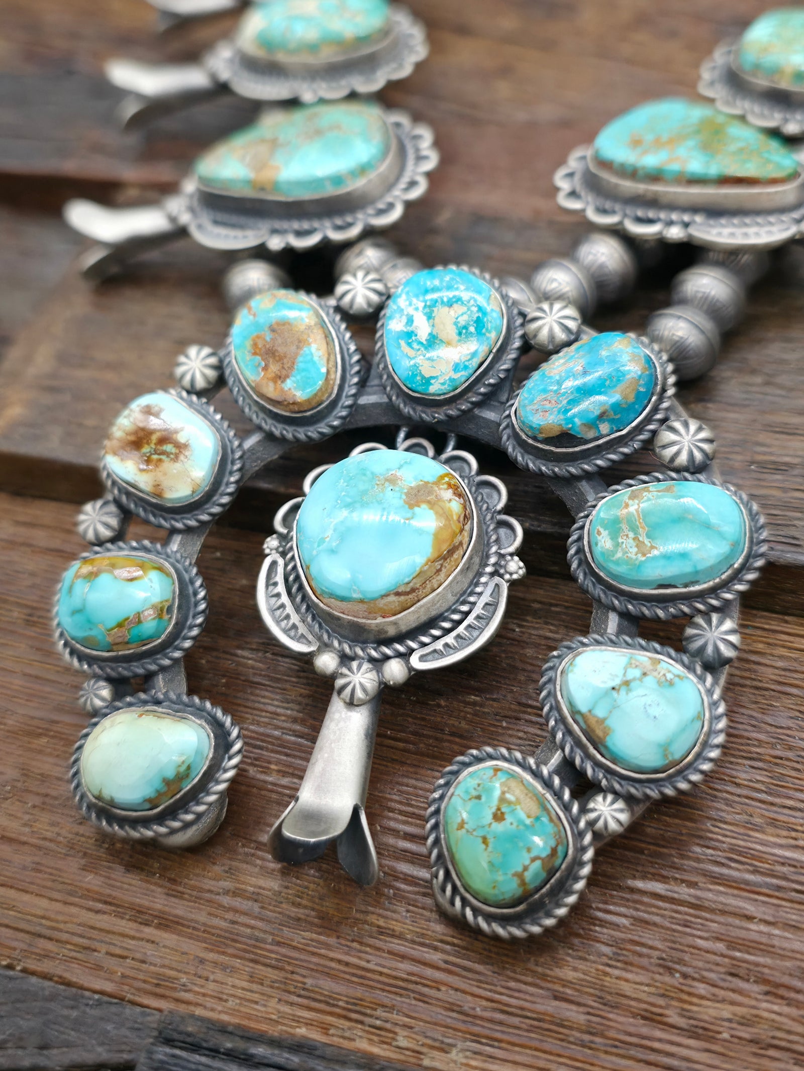 Sterling Silver Turquoise Squash Blossom Necklace by Ronald Tom - 26 in.