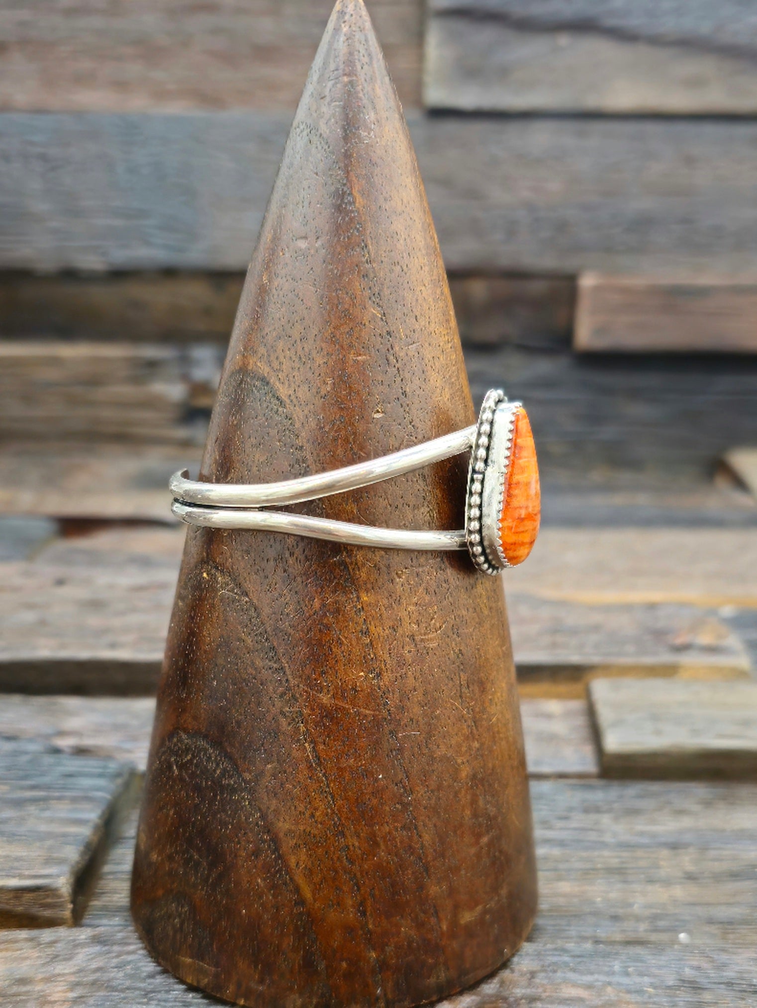 Orange Spiny Oyster Shell Sterling Silver Cuff by Rosella Paxton