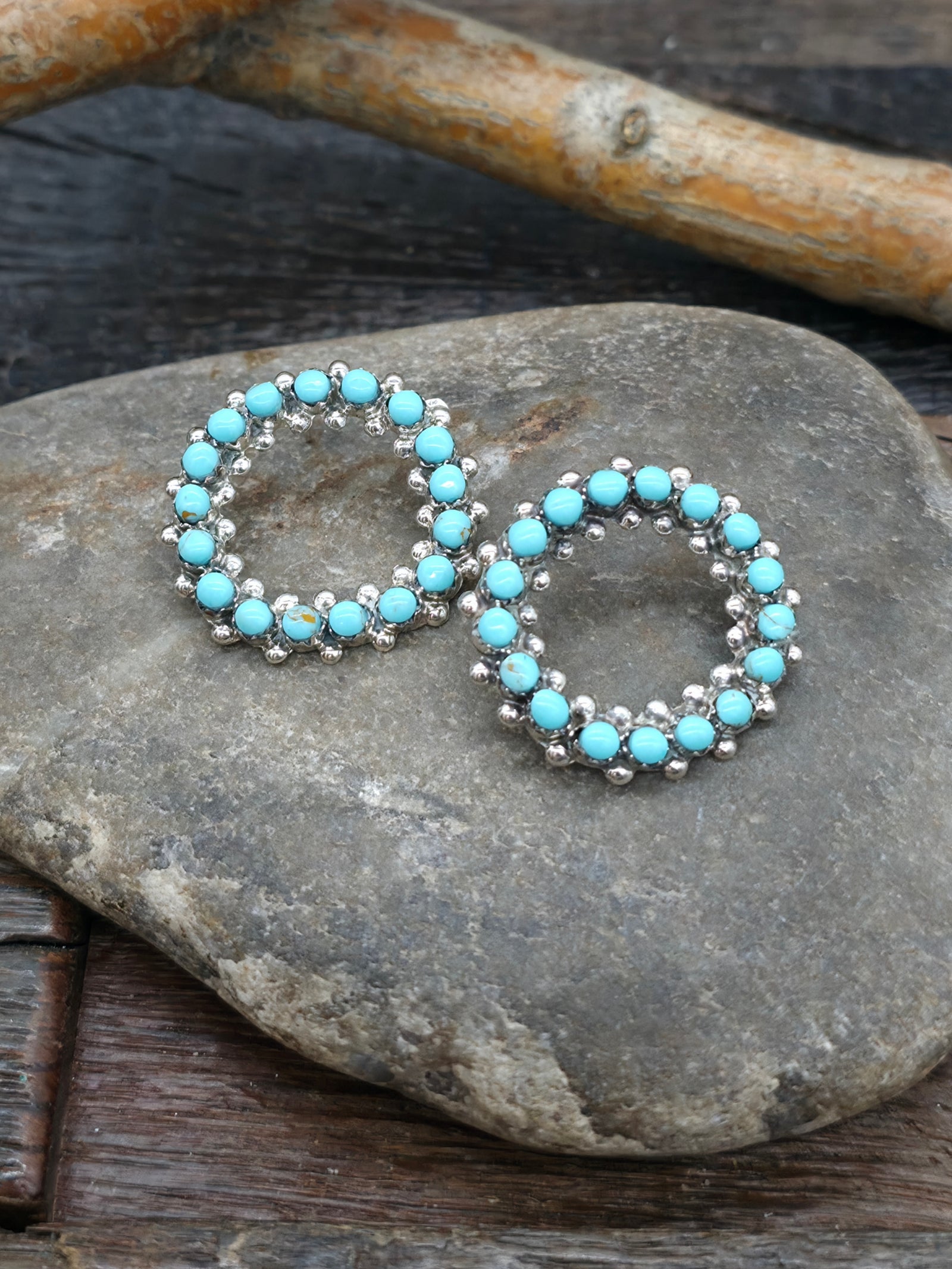 Sterling Silver Turquoise Post Earrings by Marlon Quam - 1 in. by 1 in.