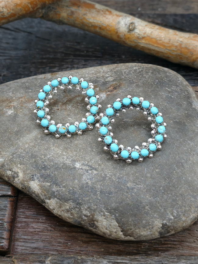 Sterling Silver Turquoise Post Earrings by Marlon Quam - 1 in. by 1 in.