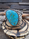 Large Blue Turquoise Sterling Silver Bracelet 7 1/4 inches w/gap